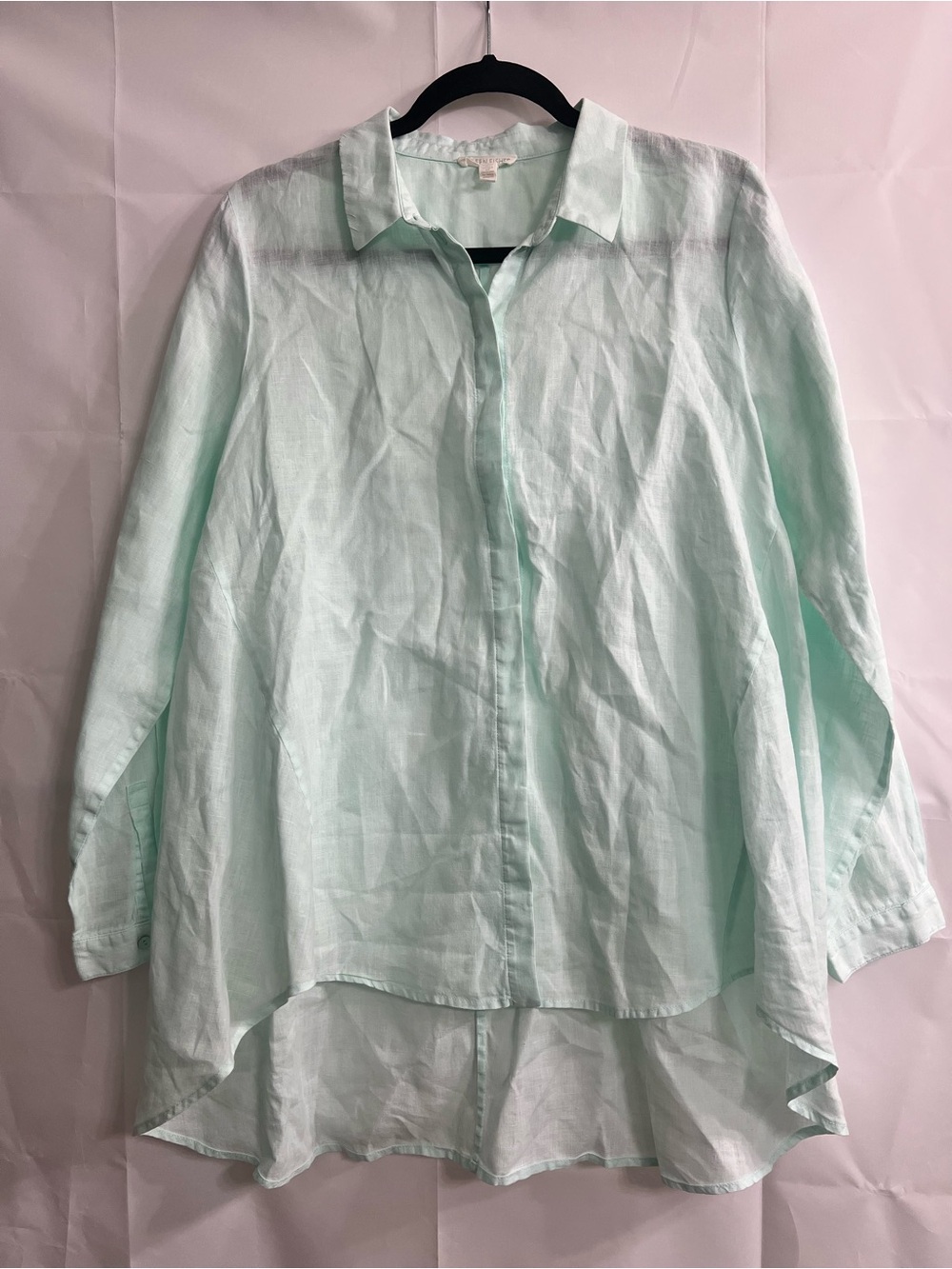 Eileen Fisher Linen Handkerchief Collar Tunic Petite Long Sleeve Button-Down PM